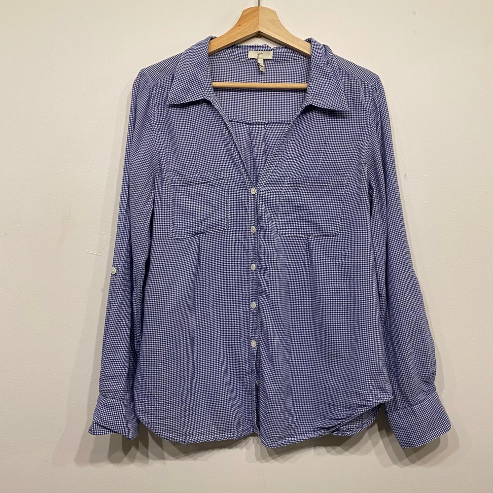 Joie Womens Blue White Gingham Cotton Button Down Shirt Size M